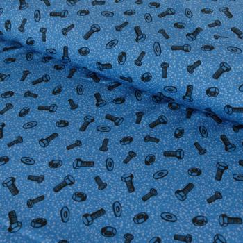 Baumwoll Jersey Happy Metal by Steinbeck Schrauben & Muttern auf Royalblau